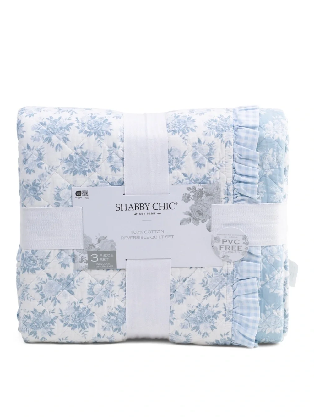 Shabby Chic Light Blue Floral Reversible Quilt Set